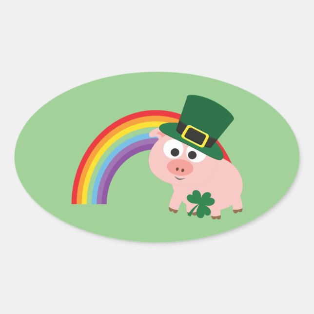 Sticker Ovale Cute Leprechaun Pig (Devant)