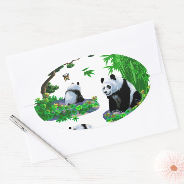 Sticker Ovale cute panda (Enveloppe)