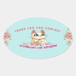 Sticker Ovale Cute Purfect Chat Kitten fête d'anniversaire