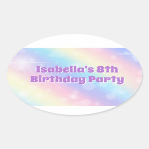 Sticker Ovale Cute Rainbow Pastel Sparkle Custom Birthday Party
