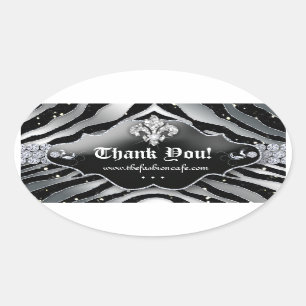 Sticker Ovale Cute Zebra Fleur de lis Parties scintillant Argent