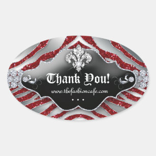 Sticker Ovale Cute Zebra Fleur de lis Parties scintillant Rouge