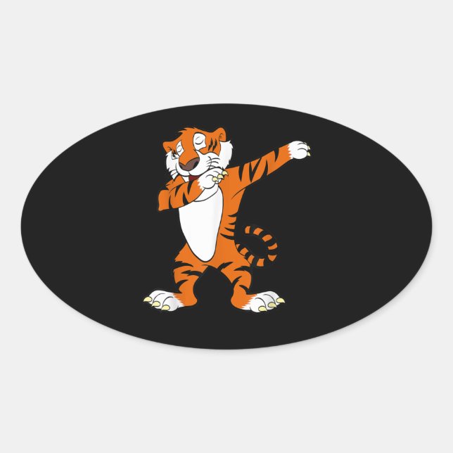 Sticker Ovale Dabbing mignon Tiger Animal Party (Devant)