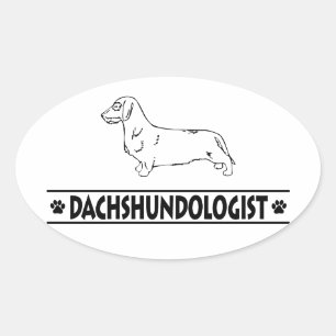 Sticker Ovale Dachshund à poil dur humoristique