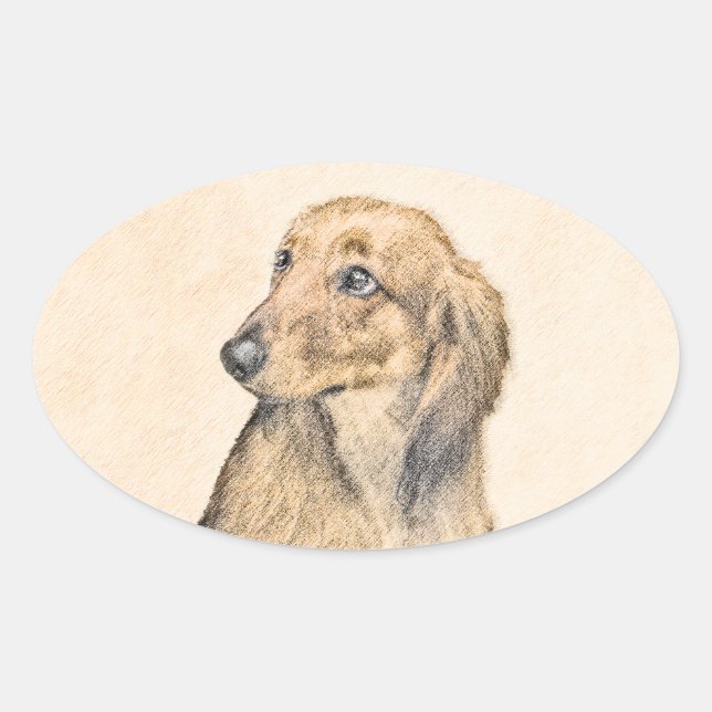 Sticker Ovale Dachshund (Longhaerien) Peinture - Art Chien origi (Devant)