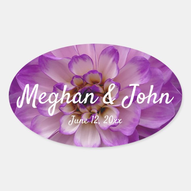 Sticker Ovale Dahlia Purple Lavender Lilac Mariage Floral (Devant)