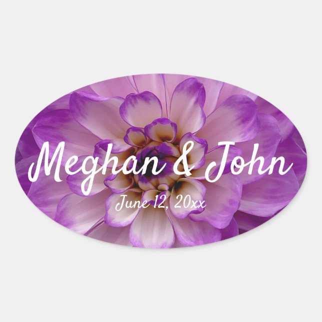Sticker Ovale Dahlia Purple Lavender Lilac Mariage Floral (Devant)