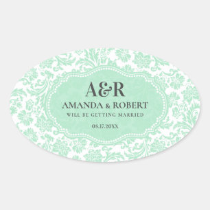 Sticker Ovale Damas Blanc & Mint-Vert Enregistrer La Date