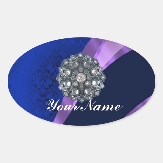 Sticker Ovale Damas bleues et cristal (Devant)