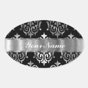 Sticker Ovale Damas noir et argent