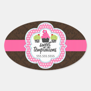 Sticker Ovale Damask Cupcake Bakery