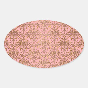 Sticker Ovale Damassé rose et or délicat se parant de rougeur