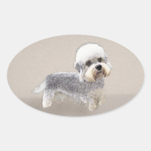 Sticker Ovale Dandie Dinmont Terrier Peinture Chien Art original