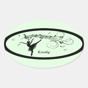 Sticker Ovale Danse Extraordinaire Ballerina avec musique verte