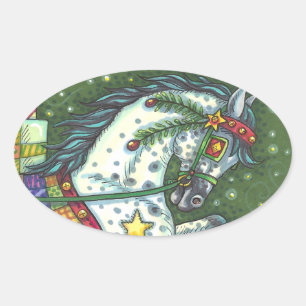 STICKER OVALE DAPPLE GRAY DANS UN SEUL CHEVAL OUVERT SLEIGH, COL