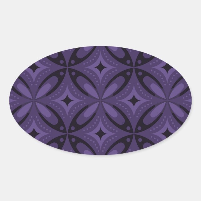 Sticker Ovale Dark Purple Colored Retro Pattern (Devant)