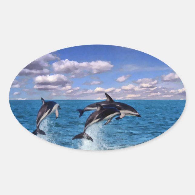 Sticker Ovale Dauphins Dusky En Jeu (Devant)