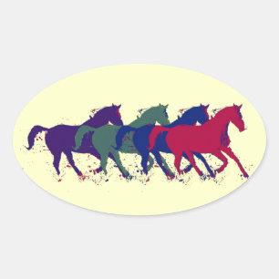 Sticker Ovale de beaux chevaux