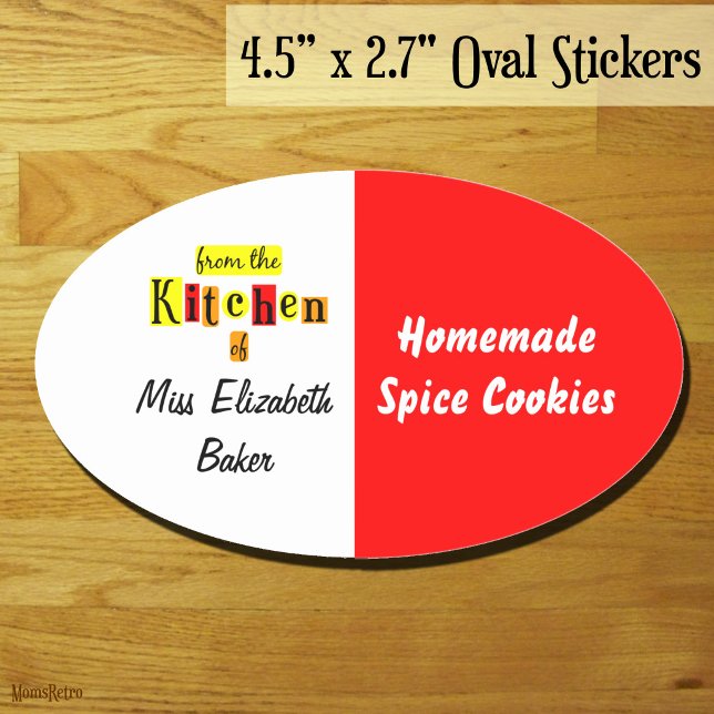 Sticker Ovale De la cuisine de Retro Red Yellow Canning (From the Kitchen of Retro Red Yellow Canning Oval Sticker)