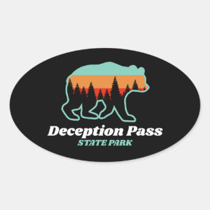Sticker Ovale Deception Pass State Park Washington Bear Retro