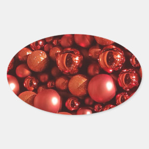 Sticker Ovale Décor de Noël Baubles rouges