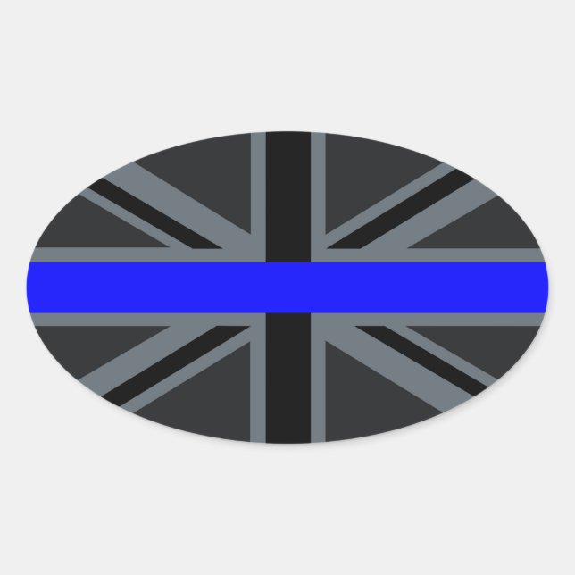 Sticker Ovale Décor Union Jack de Ligne Bleue Mince (Devant)