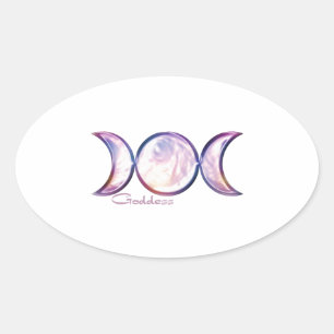 Sticker Ovale déesse triple lune perle iridescente