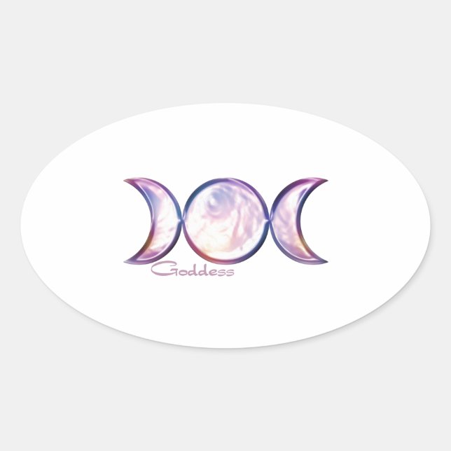 Sticker Ovale déesse triple lune perle iridescente (Devant)