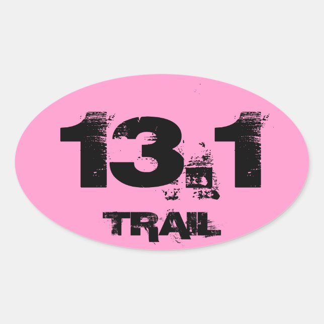 Sticker Ovale Demi-Marathon 13.1 Trail Oval Decal Noir sur rose (Devant)