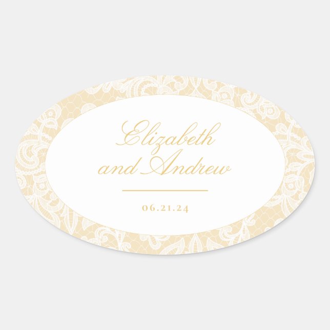 Sticker Ovale Dentelle d'or sophistiquée Mariage élégant (Devant)