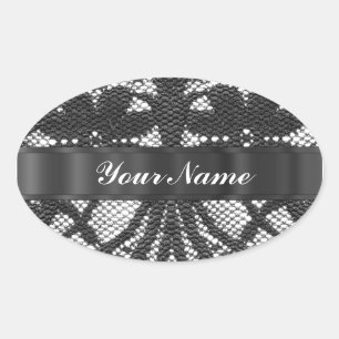 Sticker Ovale Dentelle noire personnalisée