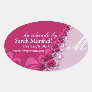 Sticker Ovale Dentelle Rose Élégante Fabriquée à la Main par Aut