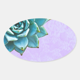 Sticker Ovale Dentelle succulente de lavande d'aquarelle
