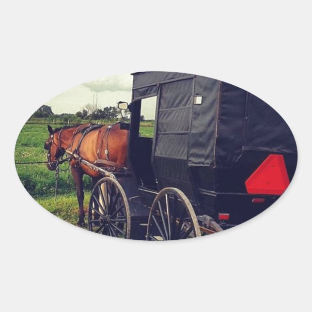 Sticker Ovale Dernière nuit dans une communauté Amish, Cheval Am (Devant)