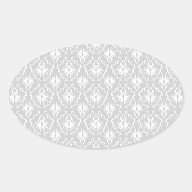Sticker Ovale Design Damas blanc et gris pastel. (Devant)
