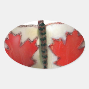 Sticker Ovale Design de papillon du drapeau canadien