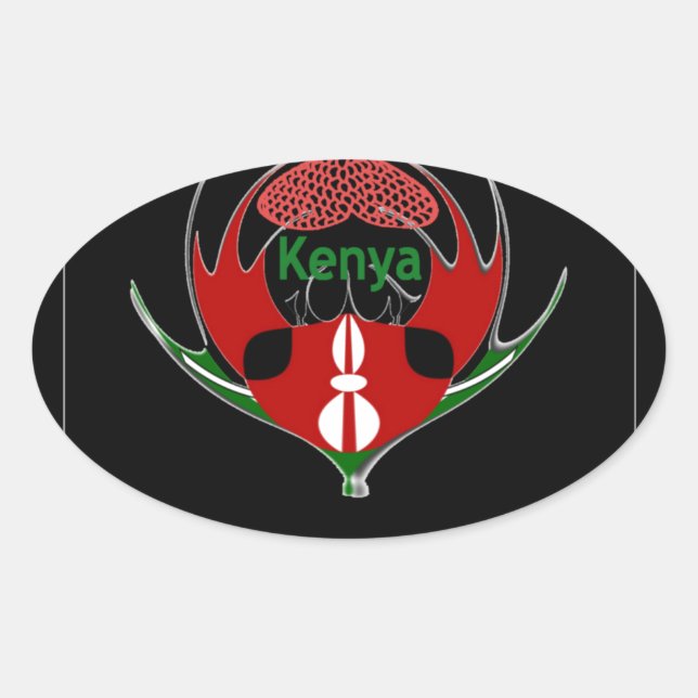 Sticker Ovale Design du Bouclier kenyan : Drapeau de papillon. (Devant)