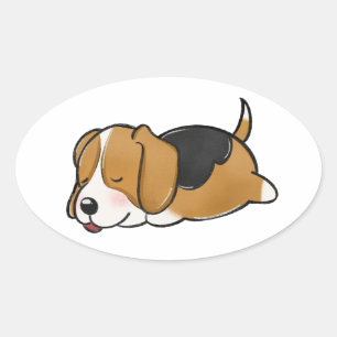 Sticker Ovale Dessin de couchage beagle