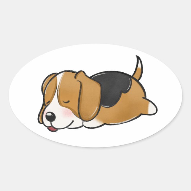 Sticker Ovale Dessin de couchage beagle (Devant)