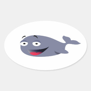 Sticker Ovale Dessin de fête pour enfants de baleine drôle