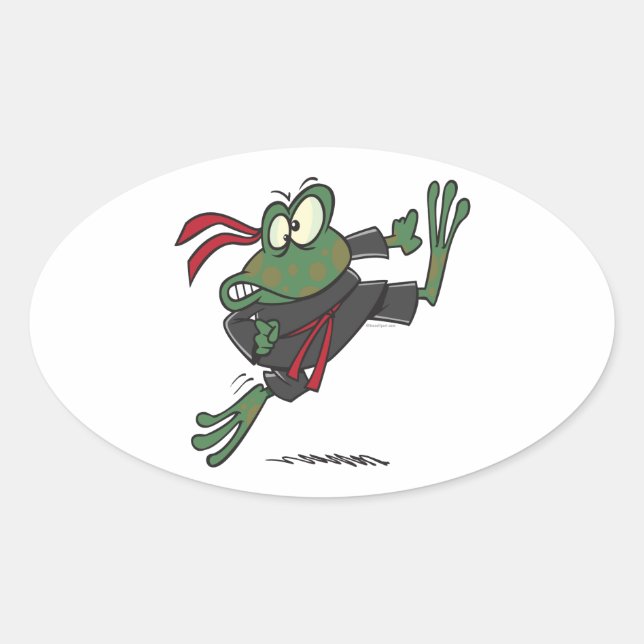 Sticker Ovale dessin humoristique de grenouille ninja (Devant)
