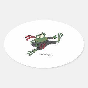 Sticker Ovale dessin humoristique de grenouille ninja