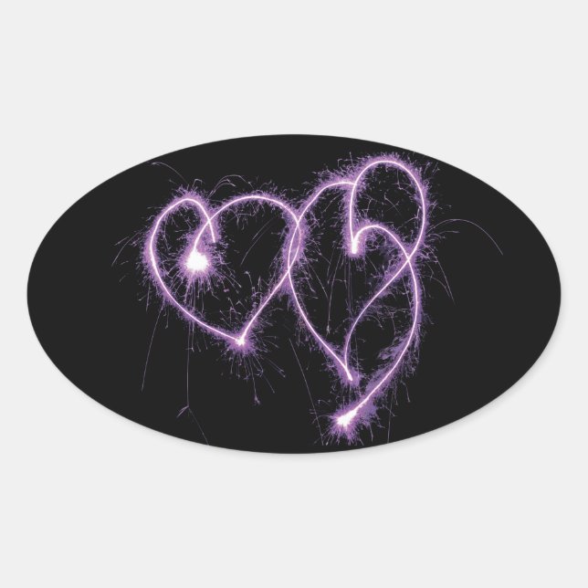 Sticker Ovale Deux Coeurs Étincelants Violets (Devant)