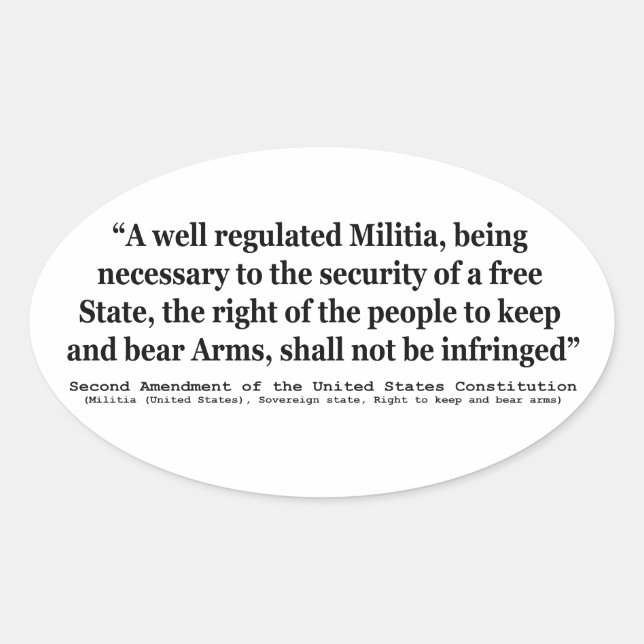 Sticker Ovale Deuxième amendement à la Constitution des États-Un (Devant)