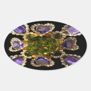Sticker Ovale Diamants d'améthyste violet Emeralds bijoux