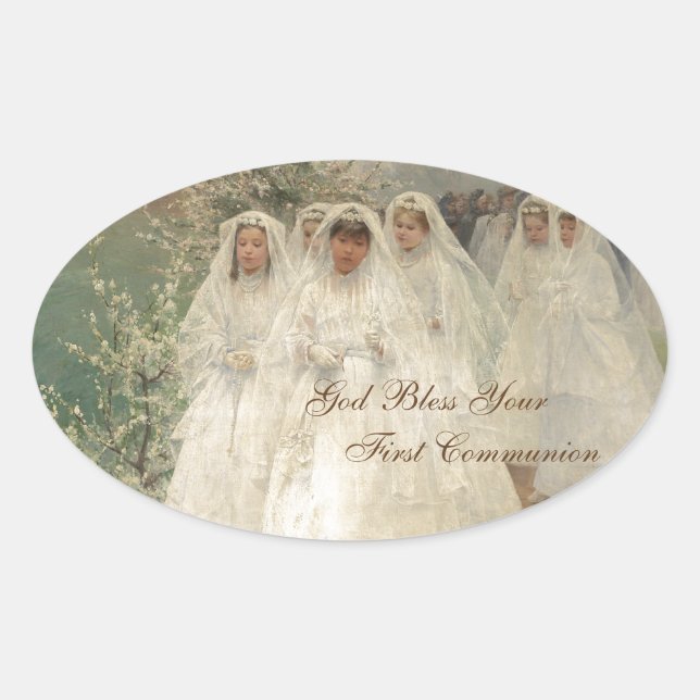 Sticker Ovale Dieu bénisse ta première communion (Devant)