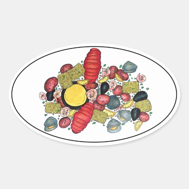 Sticker Ovale Dîner de fruits de mer au homard Clambake New Engl (Devant)