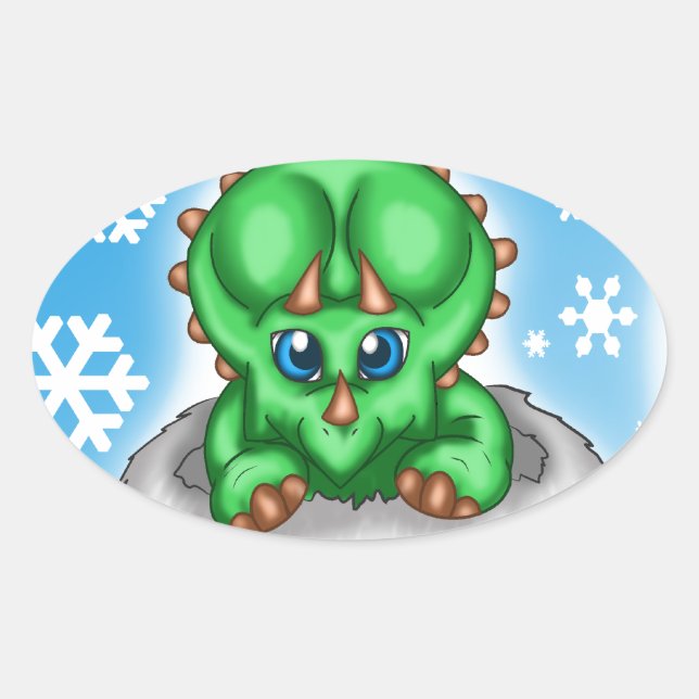 Sticker Ovale Dinosaure de Noël (Devant)