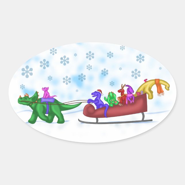 Sticker Ovale Dinosaure Sleigh Ride (Devant)