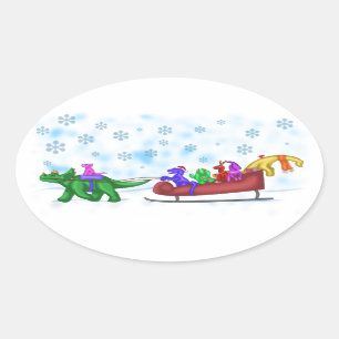 Sticker Ovale Dinosaure Sleigh Ride